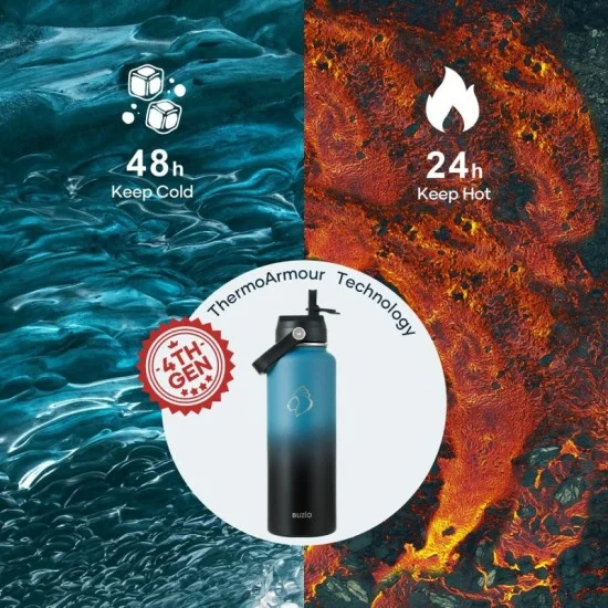 Buzio Duet Series Water Bottle with 2 Lids and Sleeve 1.2L - Indigo Crush